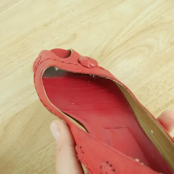 Valentino Garavani 38 Shoes Slip On Ballet Flats Peep Toe Red Leather Luxury - Picture 10 of 16